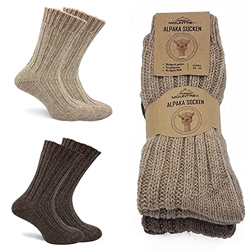 MOUNTREX Alpaka Socken, Wollsocken für Damen, Herren - Stricksocken - 2 Paar, Beige/Braun (Dick - wie gestrickt), 39-42 von MOUNTREX