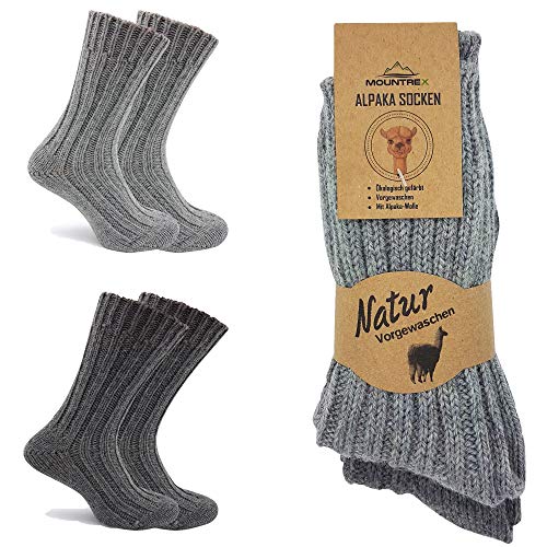 MOUNTREX Alpaka Socken, Wollsocken für Damen, Herren - Stricksocken - 2 Paar, Grau/Dunkelgrau (Dick - wie gestrickt), 43-46 von MOUNTREX