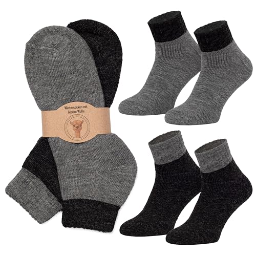 MOUNTREX Alpaka Socken, Kurze Wollsocken für Damen, Herren - Wintersocken, Kuschelsocken - 2 Paar (Grau/Anthrazit - Kurz, 35-38) von MOUNTREX