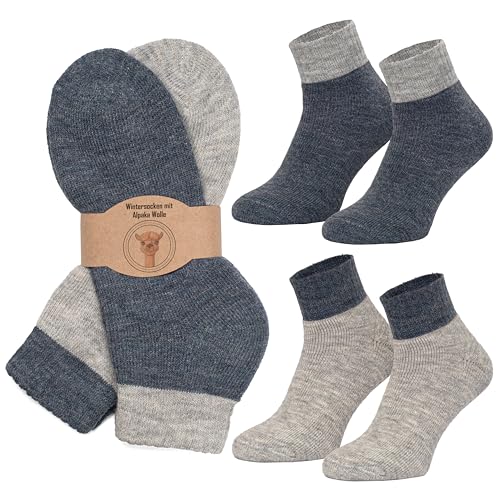 MOUNTREX Alpaka Socken, Kurze Wollsocken für Damen, Herren - Wintersocken, Kuschelsocken - 2 Paar (Grau/Jeans - Kurz, 43-46) von MOUNTREX