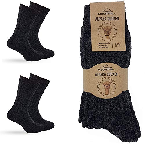 MOUNTREX Alpaka Socken, Wollsocken für Damen, Herren - Dicke Stricksocken - 2 Paar, Anthrazit (Dick - wie gestrickt), 35-38 von MOUNTREX