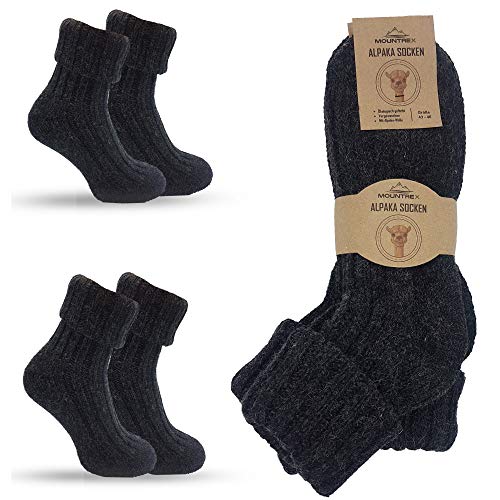 MOUNTREX Alpaka Socken, Wollsocken für Damen, Herren - Stricksocken, Haussocken - 2 Paar, Anthrazit (Dick - wie gestrickt, mit Umschlag), 43-46 von MOUNTREX