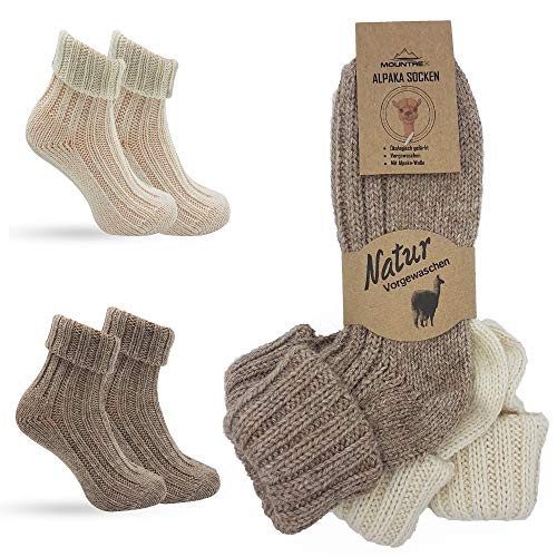 MOUNTREX Alpaka Socken, Wollsocken für Damen, Herren - Stricksocken, Haussocken - 2 Paar, Ecru/Beige (Dick - wie gestrickt, mit Umschlag), 35-38 von MOUNTREX