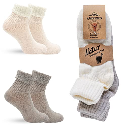 MOUNTREX Alpaka Socken, Wollsocken für Damen, Herren - Warme Bettsocken - 2 Paar, Ecru/Beige (mit Umschlag - Dünn), 35-38 von MOUNTREX