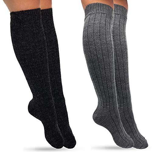 MOUNTREX Kniestrümpfe - Alpaka Socken, Wollsocken für Damen, Herren - Warme Kuschelsocken - 2 Paar, Grau/Anthrazit (Kniestrümpfe), 43-46 von MOUNTREX