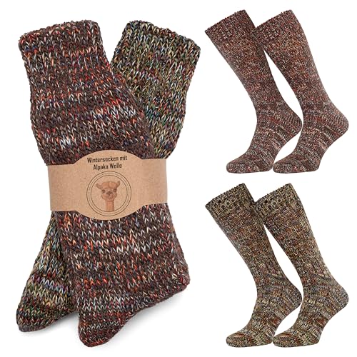 MOUNTREX Alpaka Socken, Wollsocken für Damen, Herren - Warme Wintersocken, Stricksocken - 2 Paar (42-45, Braun/Grau) von MOUNTREX