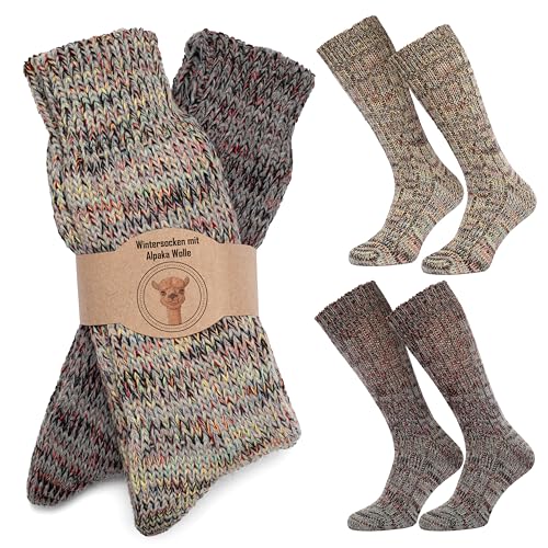 MOUNTREX Alpaka Socken, Wollsocken für Damen, Herren - Warme Wintersocken, Stricksocken - 2 Paar (DE/NL/SE/PL, Numerisch, 42, 45, Regular, Regular, Hellgrau/Grau) von MOUNTREX