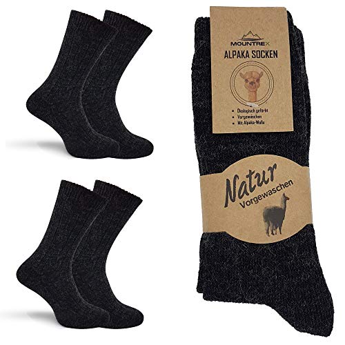 MOUNTREX Alpaka Socken, Wollsocken für Damen, Herren - Wintersocken, Kuschelsocken - 2 Paar, Anthrazit (Dünn), 39-42 von MOUNTREX