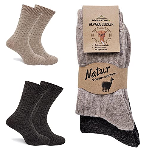 MOUNTREX Alpaka Socken, Wollsocken für Damen, Herren - Wintersocken, Kuschelsocken - 2 Paar, Beige/Braun (Dünn), 43-46 von MOUNTREX