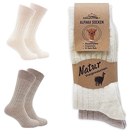 MOUNTREX Alpaka Socken, Wollsocken für Damen, Herren - Wintersocken, Kuschelsocken - 2 Paar, Ecru/Beige (Dünn), 35-38 von MOUNTREX