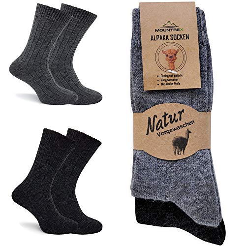 MOUNTREX Alpaka Socken, Wollsocken für Damen, Herren - Wintersocken, Kuschelsocken - 2 Paar, Grau/Anthrazit (Dünn), 39-42 von MOUNTREX