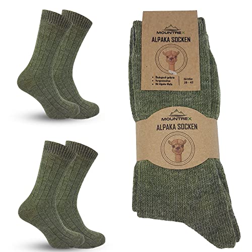 MOUNTREX Alpaka Socken, Wollsocken für Damen, Herren - Wintersocken, Kuschelsocken - 2 Paar, Grün (Dünn), 39-42 von MOUNTREX