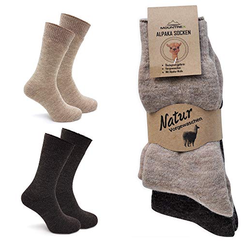 MOUNTREX Alpaka Socken, Wollsocken für Damen, Herren - Wintersocken, Warme Haussocken, Thermosocken - Kuschelsocken - 2 Paar, Beige/Braun (Dick Thermo), 43-46 von MOUNTREX