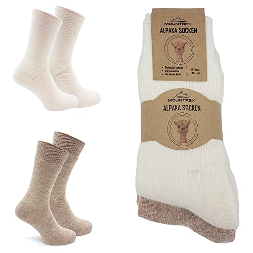 MOUNTREX Alpaka Socken, Wollsocken für Damen, Herren - Wintersocken, Warme Haussocken, Thermosocken - Kuschelsocken - 2 Paar, Ecru/Beige (Dick Thermo), 35-38 von MOUNTREX