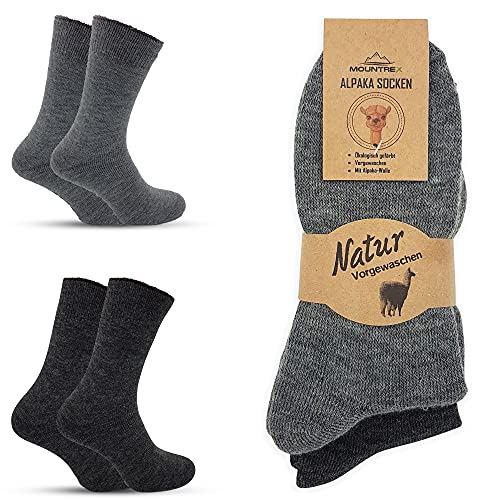 MOUNTREX Alpaka Socken, Wollsocken für Damen, Herren - Wintersocken, Warme Haussocken, Thermosocken - Kuschelsocken - 2 Paar, Grau/Anthrazit (Dick Thermo), 47-50 von MOUNTREX