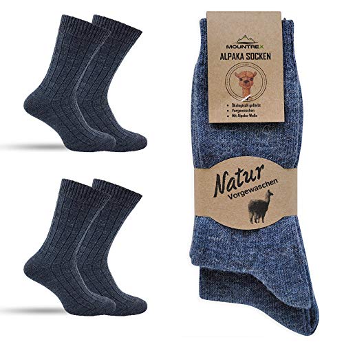 MOUNTREX Alpaka Socken, Wollsocken für Damen, Herren - Wintersocken, Warme Kuschelsocken - 2 Paar, Jeans (Dünn), 47-50 von MOUNTREX