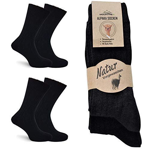 MOUNTREX Alpaka Socken, Wollsocken für Damen, Herren - Wintersocken, Warme Kuschelsocken - 2 Paar, Schwarz (Dünn), 35-38 von MOUNTREX