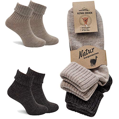 MOUNTREX Alpaka Socken, Wollsocken für Damen, Herren - Wintersocken - 2 Paar, Beige/Braun (mit Umschlag - Dünn), 39-42 von MOUNTREX