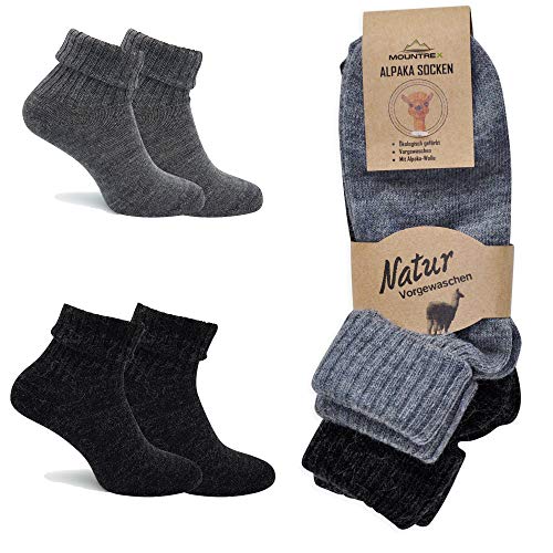 MOUNTREX Alpaka Socken, Wollsocken für Damen, Herren - Wintersocken - 2 Paar, Grau/Anthrazit (mit Umschlag - Dünn), 35-38 von MOUNTREX