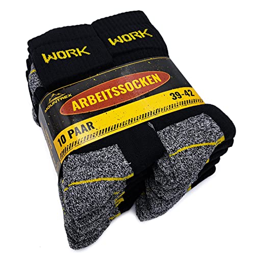 MOUNTREX Arbeitssocken (10 Paar) - Herren Socken - Hoher Baumwollanteil (65%) - Herrensocken, Work Socks - Hautsympathisch, Schweißaufsaugend (39-42, Schwarz | 20 Paar) von MOUNTREX