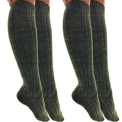 MOUNTREX Kniestrümpfe - Alpaka Socken, Wollsocken für Damen, Herren - Warme Kuschelsocken - 2 Paar, Grün (Kniestrümpfe), 47-50 von MOUNTREX