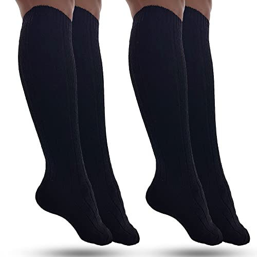 MOUNTREX Kniestrümpfe - Alpaka Socken, Wollsocken für Damen, Herren - Warme Kuschelsocken - 2 Paar, Schwarz (Kniestrümpfe), 47-50 von MOUNTREX