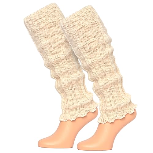 MOUNTREX Stulpen Damen - Beinwärmer mit Alpaka Wolle, Beinstulpen für Herbst, Winter - Leg Warmers - One Size - 1 Paar (Ecru) von MOUNTREX