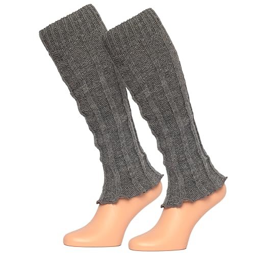 MOUNTREX Stulpen Damen - Beinwärmer mit Alpaka Wolle, Beinstulpen für Herbst, Winter - Leg Warmers - One Size - 1 Paar (Grau) von MOUNTREX