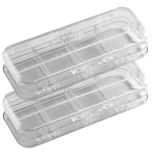 MOUNTTU 2pcs Clear Pencil Box, 2 Layers Plastic Pencil Box with 6 Compartments, Dustproof Case with 4 Removable Ruler Divider, Holder Snap Lid for School Office von MOUNTTU