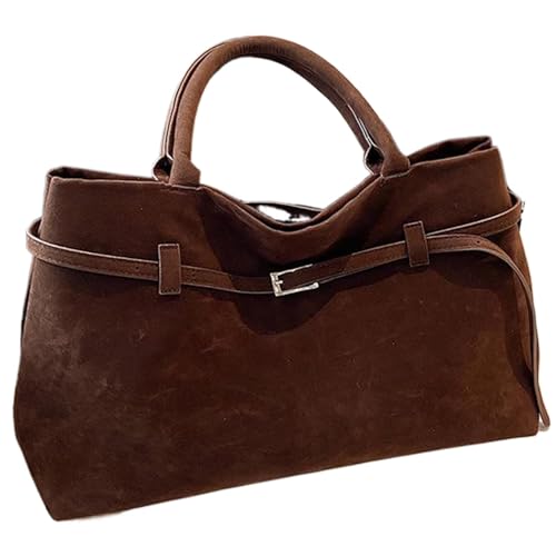 MOUNTTU Wildleder -Einkaufstasche Retro dunkelbraune Kunstleder -Tasche, schlampiger Wildlederbeutel mit Griff mit großer Kapazitätsbeutel für die tägliche Arbeitsreise von MOUNTTU
