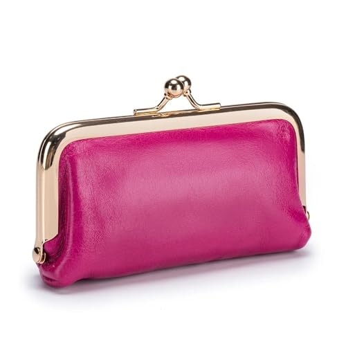Echtes Leder Retro Münzbörse Damen Mode Lippenstift Tasche Mini Clip Tasche Kleine und Exquisite Mädchen Münzaufbewahrungstasche, rosarot, 1 Stpck von MOVDARL