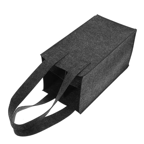 MOVDARL 1 x Weinflaschen-Tragetasche, Rotwein-Tragetasche, 4 Fächer, Grifftasche, Filz, Weinaufbewahrungstasche, wiederverwendbare Einkaufstasche, Weinträger, einfarbig, Black Dark Grey von MOVDARL