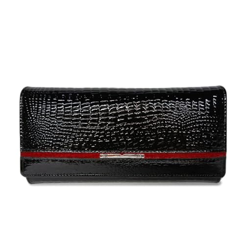 MOVDARL Damen Geldbörse Echtes Leder Weiblich Designer Geldbörse Luxus Marke Frauen Ausweishalter Münzgeldbörsen Lady Geldtasche Clutch Geldbörse, Schwarz , Einheitsgröße von MOVDARL