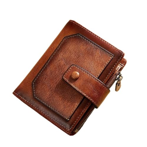 MOVDARL Herren-Geldbörse aus oberster Schicht Rindsleder, Retro, lässig, Anti-Diebstahl und Anti-Bürsten-Geldbörse mit Reißverschluss, braun, Einheitsgröße von MOVDARL