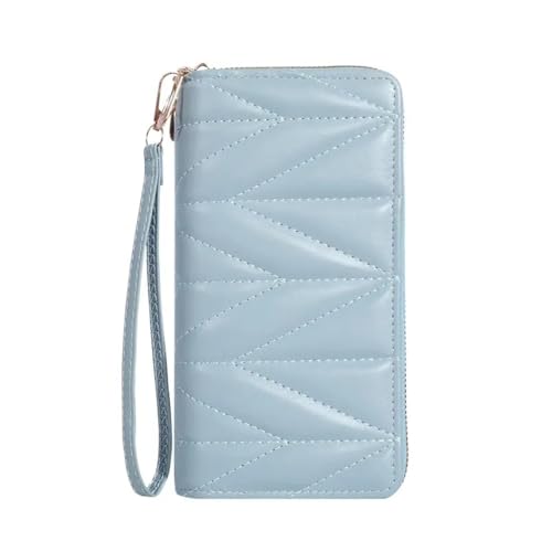 MOVDARL Modische gesteppte lange Geldbörse für Damen, mit Reißverschluss, Clutch, Münzgeldbörse, mehrere Kartenfächer, Handytasche, blau, Einheitsgröße von MOVDARL