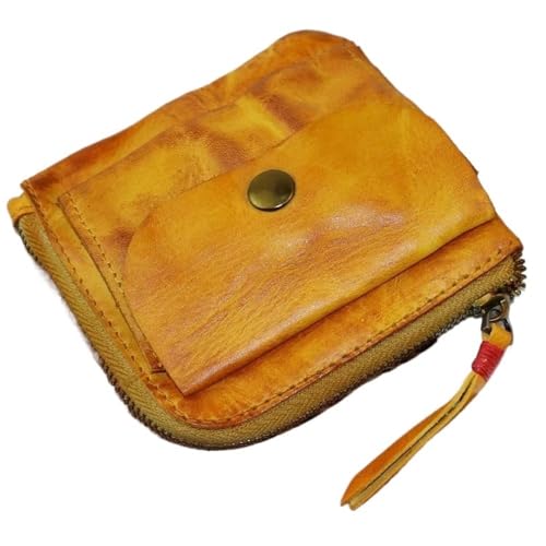 MOVDARL Münzgeldbörse Handgefertigte Geldbörse Kreative Tasche Reißverschluss Schnalle Herren und Damen Echtes Leder Zero Wallet Retro Square, Gelb-Braun, Einheitsgröße von MOVDARL