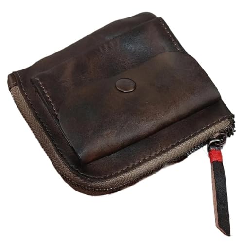 MOVDARL Münzgeldbörse Handgefertigte Geldbörse Kreative Tasche Reißverschluss Schnalle Herren und Damen Echtes Leder Zero Wallet Retro Square, dunkelbraun, Einheitsgröße von MOVDARL