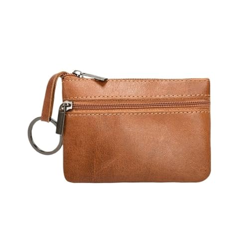 Vintage Crazy Horse Leder Herren Münzbörse Echtes Leder Reißverschluss Münzbörse Retro Schlüsselhalter Kleine Geldtasche, Kleine braune Geldbörse, Einheitsgröße von MOVDARL