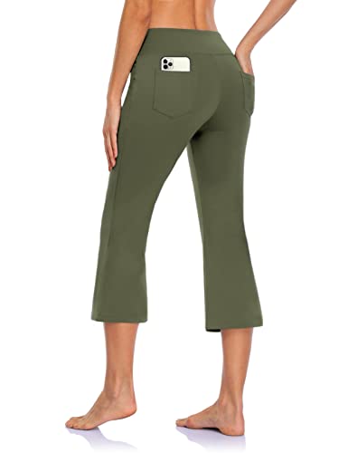 MOVE BEYOND Butterweiche Damen Bootcut Yogahose Capris mit 4 Taschen Bauchkontrolle Workout Bootleg Arbeitshose, Grün, S von MOVE BEYOND