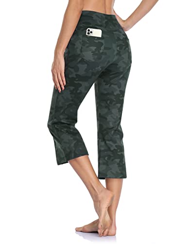 MOVE BEYOND Butterweiche Damen Bootcut Yogahose Capris mit 4 Taschen Bauchkontrolle Workout Bootleg Arbeitshose, Tarnung, L von MOVE BEYOND