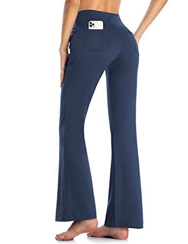 MOVE BEYOND Butterweiche Damen Bootcut Yogahose mit 4 Taschen Bauchkontrolle Workout Bootleg Arbeitshose, Blau, M von MOVE BEYOND