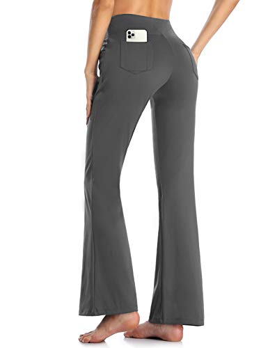 MOVE BEYOND Butterweiche Damen Bootcut Yogahose mit 4 Taschen Bauchkontrolle Workout Bootleg Arbeitshose, Grau, M von MOVE BEYOND