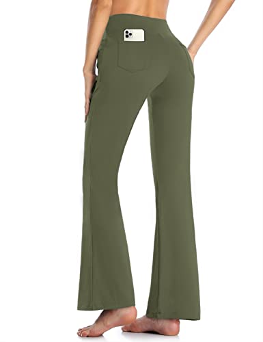 MOVE BEYOND Damen Yogahose Sporthose Bootcut Butterweiche Jogginghose Schlaghose Leggings mit Taschen, Grün, M von MOVE BEYOND