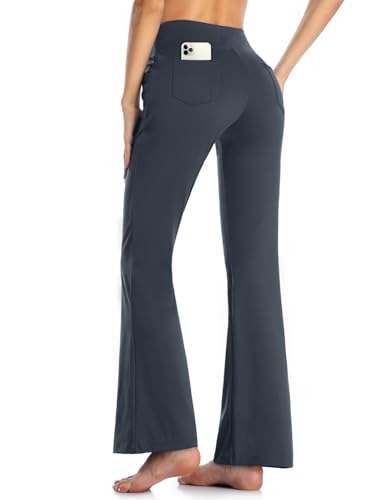 MOVE BEYOND Damen Yogahose Sporthose Bootcut Butterweiche Jogginghose Schlaghose Leggings mit Taschen, Grau, L von MOVE BEYOND