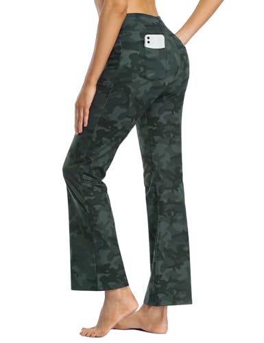 MOVE BEYOND Damen Yogahose Sporthose Bootcut Butterweiche Jogginghose Schlaghose Hohe Taille Leggings, Tarnung, M von MOVE BEYOND