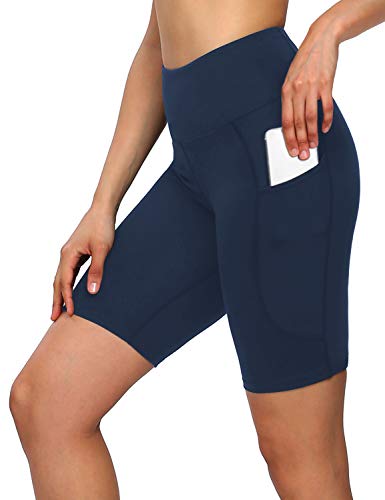 MOVE BEYOND Butterweiche Damen Kurze Leggings mit 2 Taschen Hoher Taille Kurz Yogahose Sporthose Bauchkontrolle Blickdicht Yoga-Shorts Radlerhose, 20cm Schrittlänge, Blau, M von MOVE BEYOND