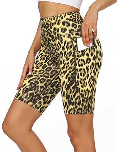 MOVE BEYOND Butterweiche Damen Kurze Leggings mit 2 Taschen Hoher Taille Kurz Yogahose Sporthose Bauchkontrolle Blickdicht Yoga-Shorts Radlerhose, 20cm Schrittlänge, Leopard, 3XL von MOVE BEYOND