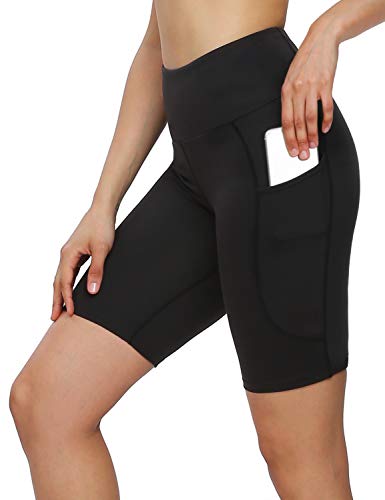 MOVE BEYOND Butterweiche Damen Kurze Leggings mit 2 Taschen Hoher Taille Kurz Yogahose Sporthose Bauchkontrolle Blickdicht Yoga-Shorts Radlerhose, 20cm Schrittlänge, Schwarz, L von MOVE BEYOND