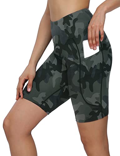 MOVE BEYOND Butterweiche Damen Kurze Leggings mit 2 Taschen Hoher Taille Kurz Yogahose Sporthose Bauchkontrolle Blickdicht Yoga-Shorts Radlerhose, 20cm Schrittlänge, Tarnung, L von MOVE BEYOND