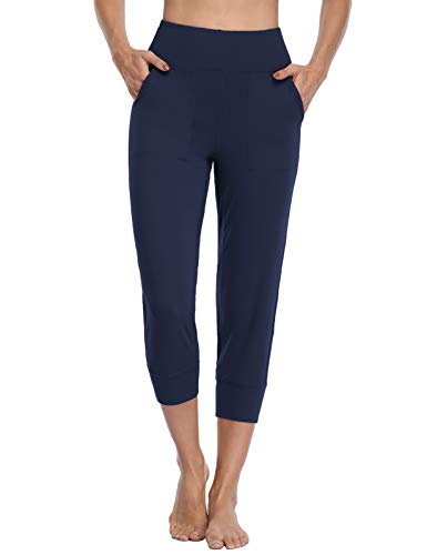 MOVE BEYOND Butterweiche Jogginghose Capris für Damen mit 4 Taschen Aktiv-Jogginghose mit hoher Taille Workout Yoga Lounge Hose, Blau, M von MOVE BEYOND